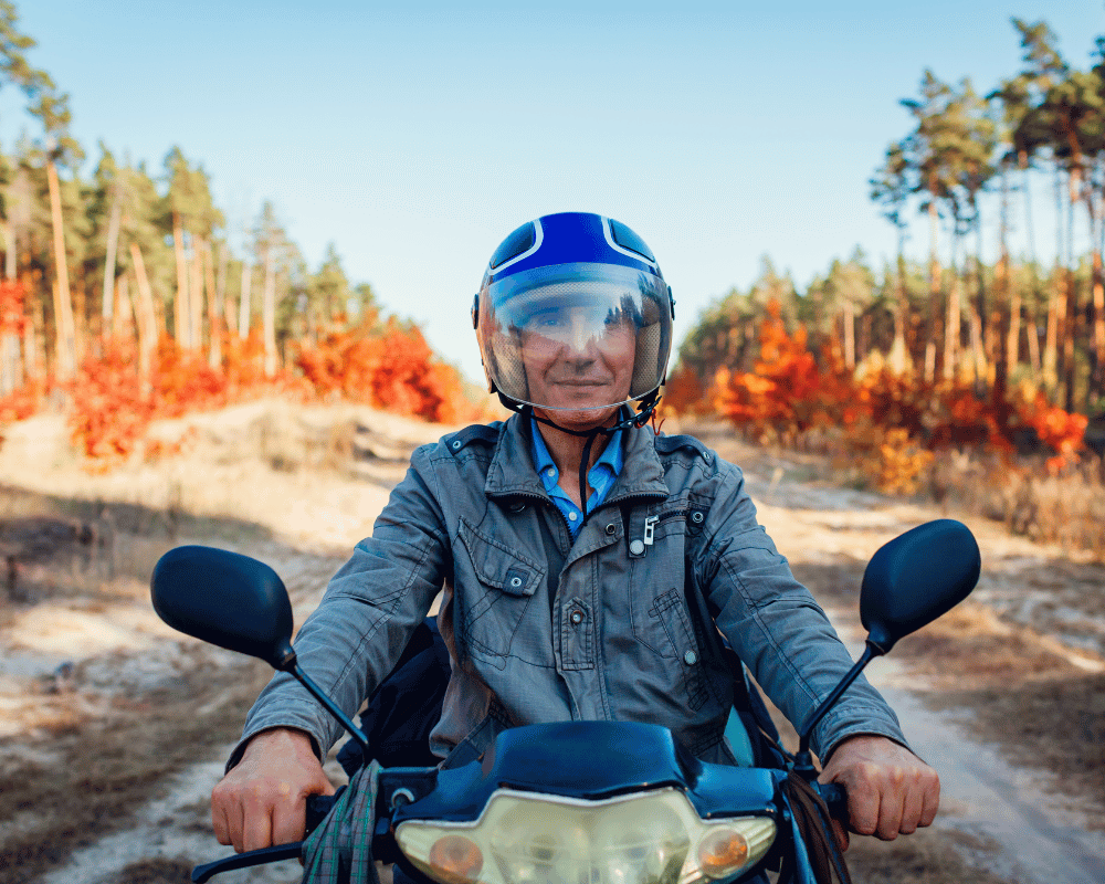Moped riding in the forest