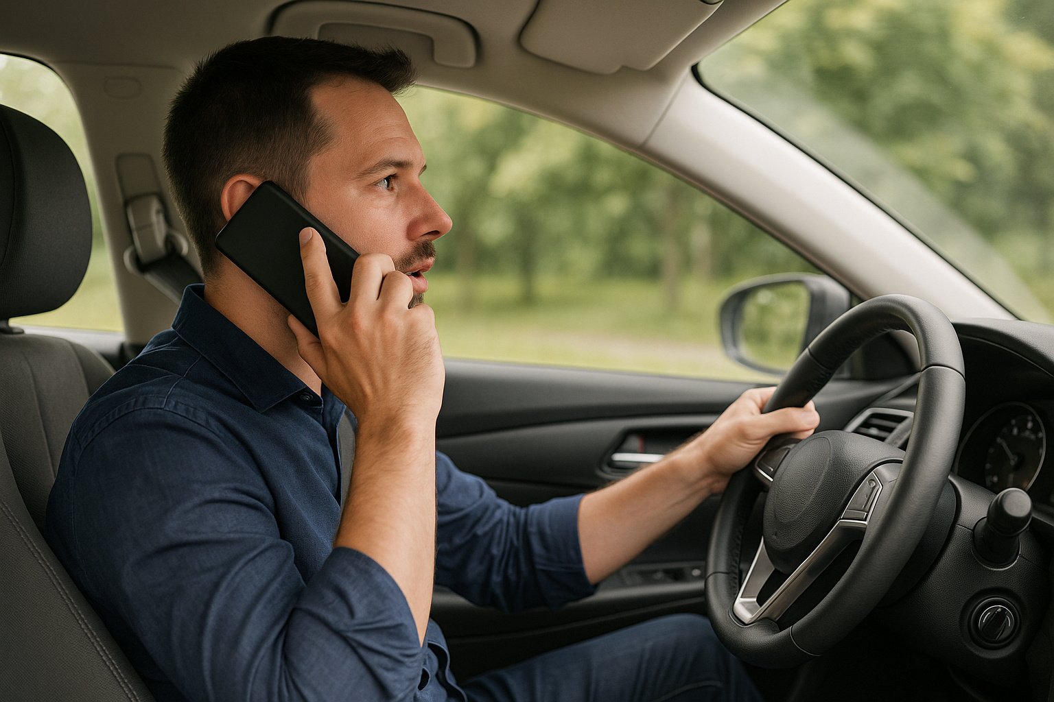 Man with phone in car